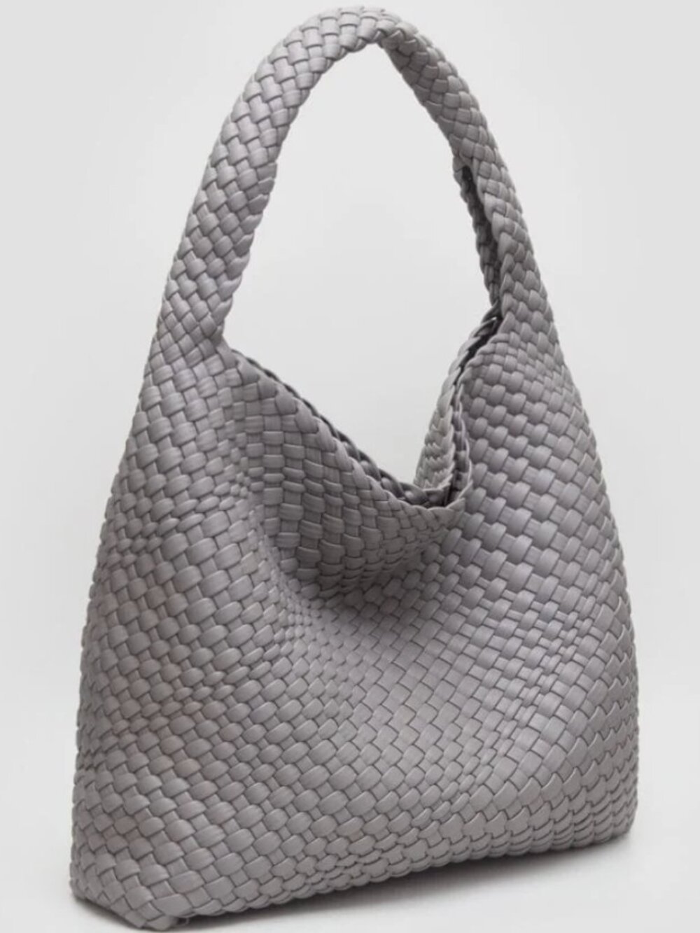 NEW Tiara Woven Hobo Tote Bag Light Gray | Large Shoulder Purse w/ Pouch | Vegan